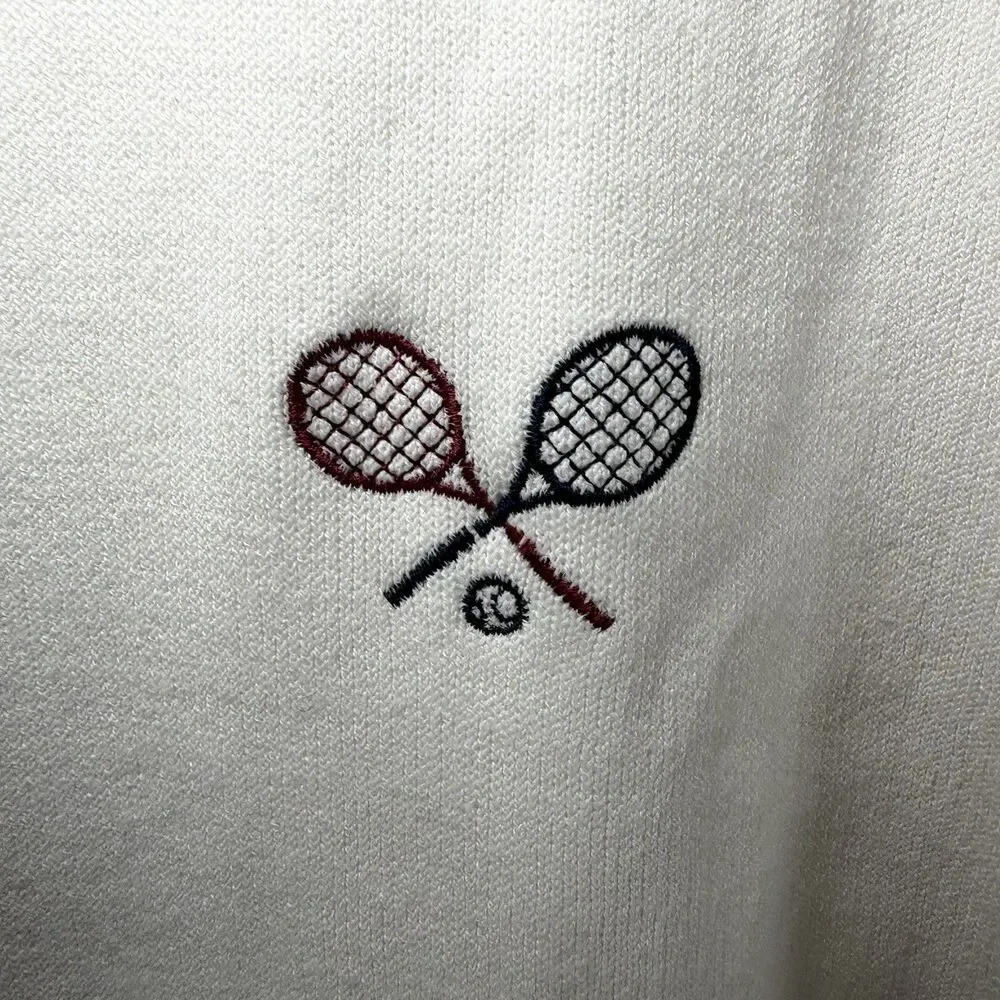 Tory Burch Sport Full Zip Tennis Sweater Jacket Womens Medium White Cotton Blend